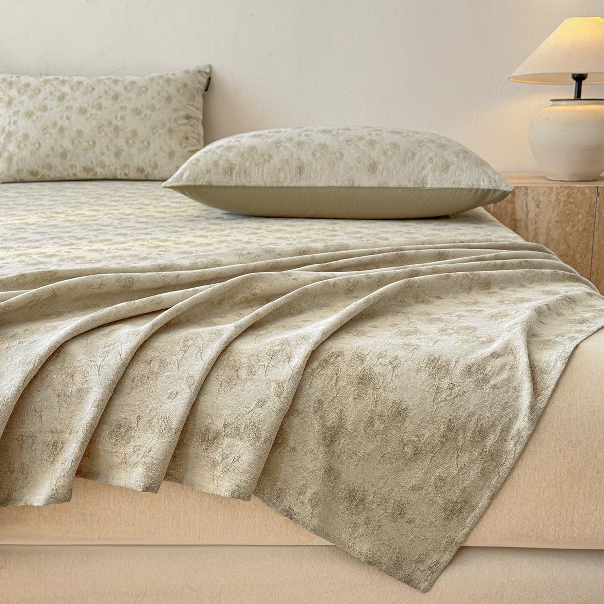 91家纺网 家纺一手货源 找家纺 涵宸家纺 2026新款全棉提花色坊系列单床单 床单-若梦-绿