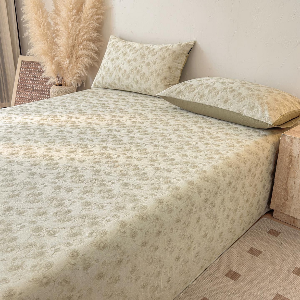 91家纺网 家纺一手货源 找家纺 涵宸家纺 2026新款全棉提花色坊系列单床单 床单-若梦-绿