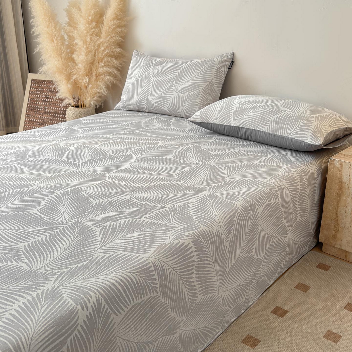 91家纺网 家纺一手货源 找家纺 涵宸家纺 2026新款全棉提花色坊系列单床单 床单-叶影-灰