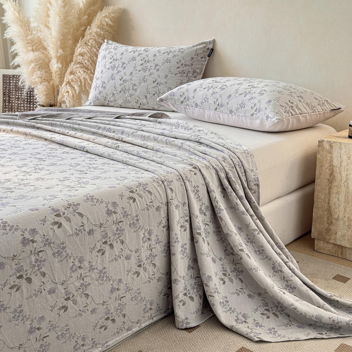 91家纺网 家纺一手货源 找家纺 涵宸家纺 2026新款全棉提花色坊系列单床单 床单-金禧-紫