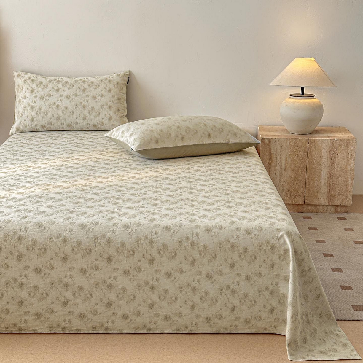 91家纺网 家纺一手货源 找家纺 涵宸家纺 2026新款全棉提花色坊系列单床单 床单-若梦-绿