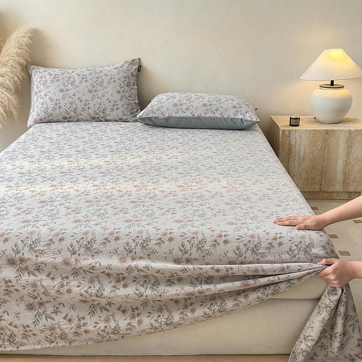 91家纺网 家纺一手货源 找家纺 涵宸家纺 2026新款全棉提花色坊系列单床单 床单-素薇-粉绿