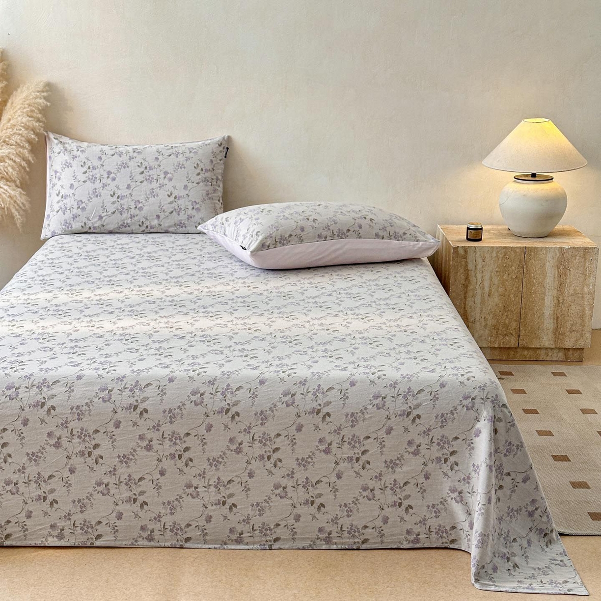 91家纺网 家纺一手货源 找家纺 涵宸家纺 2026新款全棉提花色坊系列单床单 床单-金禧-紫