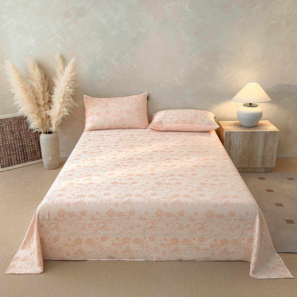 91家纺网 家纺一手货源 找家纺 涵宸家纺 2026新款全棉提花色坊系列单床单 床单-墨棉-粉