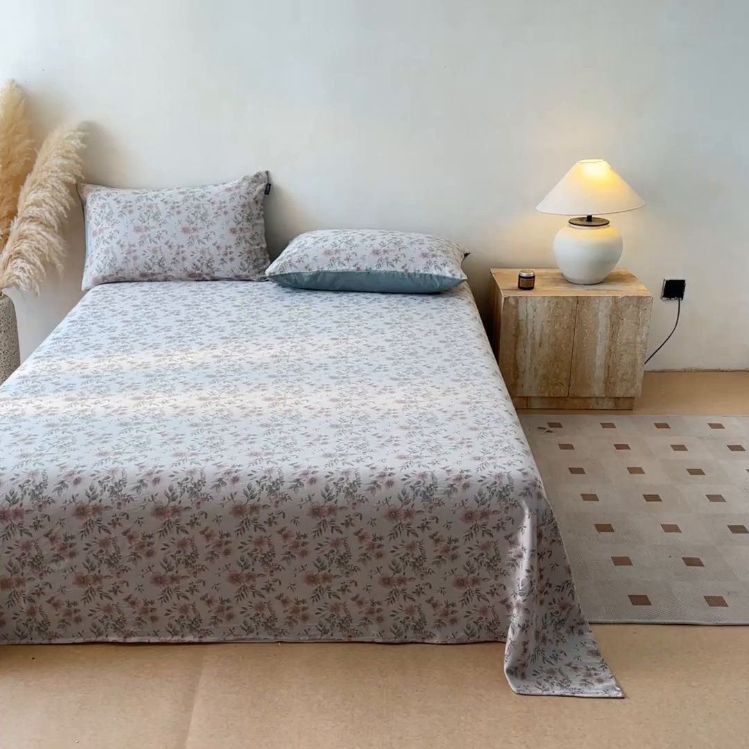 91家纺网 家纺一手货源 找家纺 涵宸家纺 2026新款全棉提花色坊系列单床单 床单-素薇-粉绿