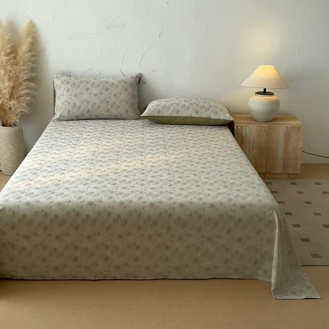 91家纺网 家纺一手货源 找家纺 涵宸家纺 2026新款全棉提花色坊系列单床单 床单-若梦-绿