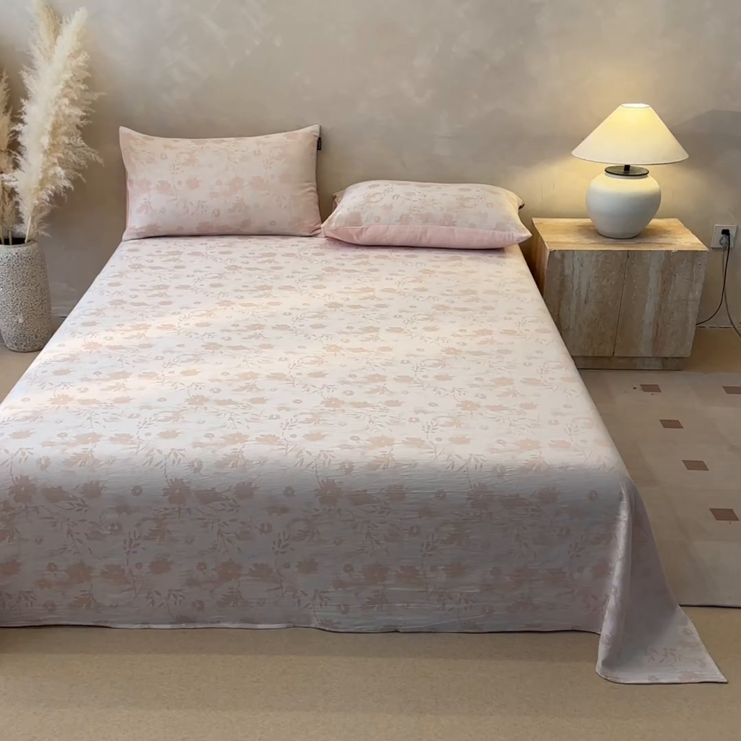 91家纺网 家纺一手货源 找家纺 涵宸家纺 2026新款全棉提花色坊系列单床单 床单-墨棉-粉