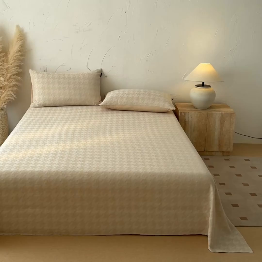 91家纺网 家纺一手货源 找家纺 涵宸家纺 2026新款全棉提花色坊系列单床单 床单-千熙-香槟