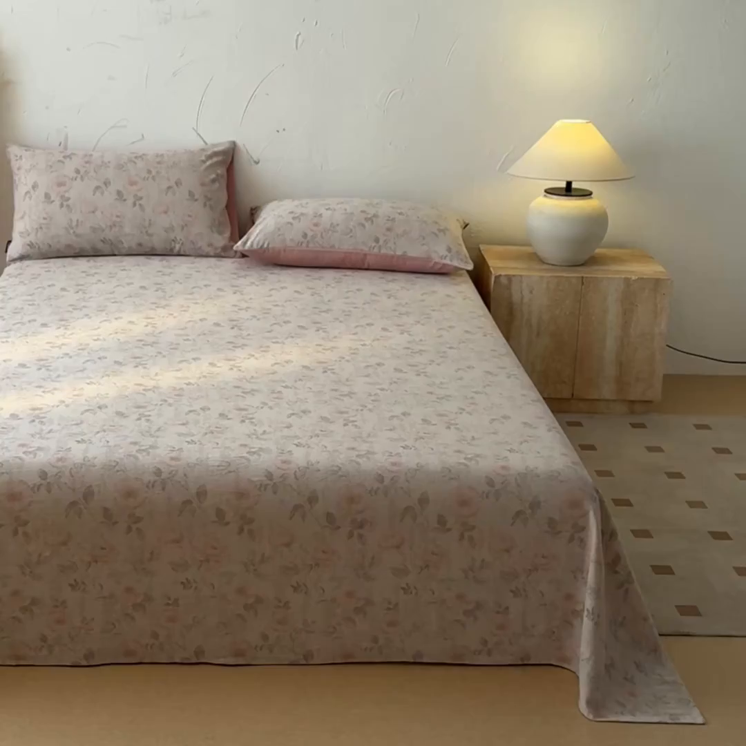 91家纺网 家纺一手货源 找家纺 涵宸家纺 2026新款全棉提花色坊系列单床单 床单-繁花盈然-粉