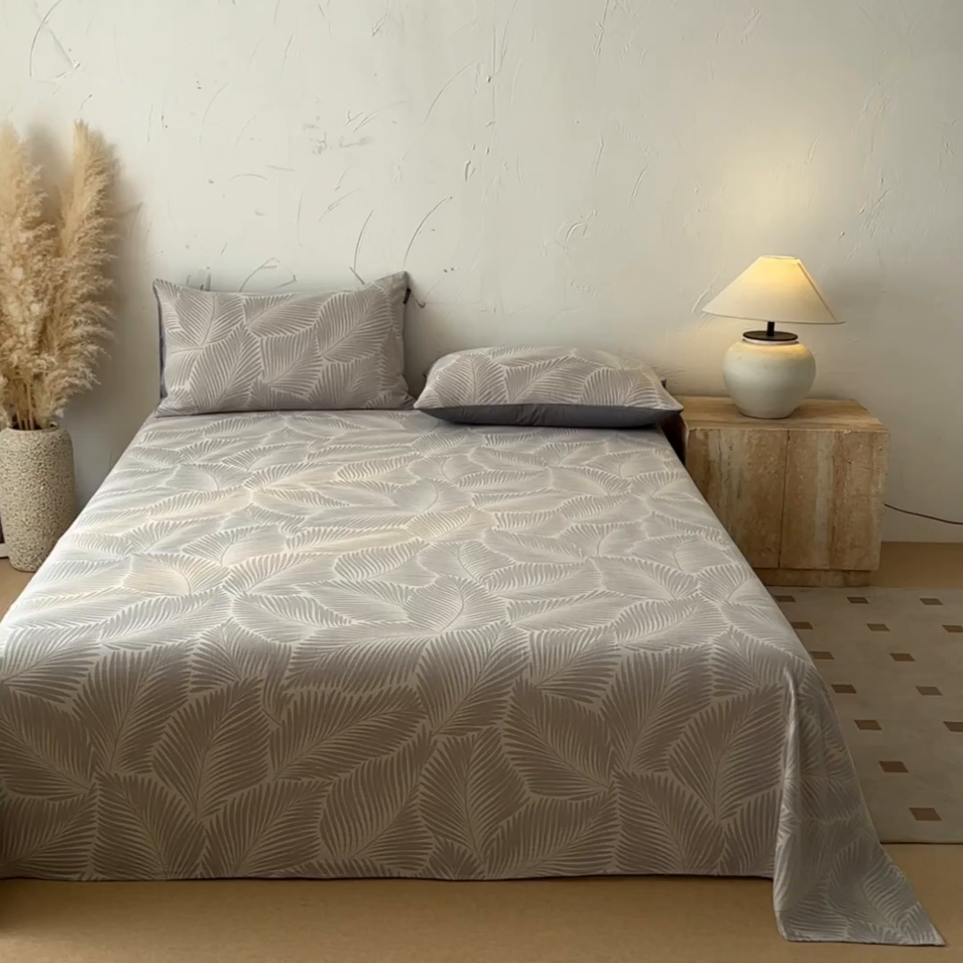 91家纺网 家纺一手货源 找家纺 涵宸家纺 2026新款全棉提花色坊系列单床单 床单-叶影-灰