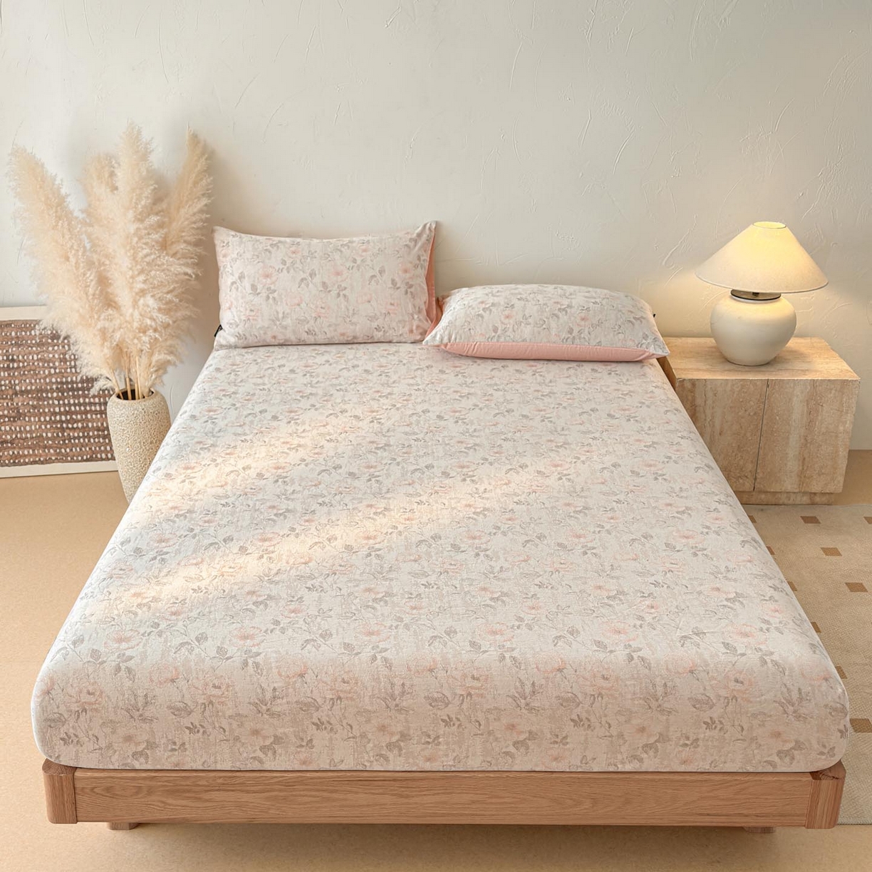 91家纺网 家纺一手货源 找家纺 涵宸家纺 2026新款全棉提花色坊系列单床笠 床笠-繁花盈然-粉