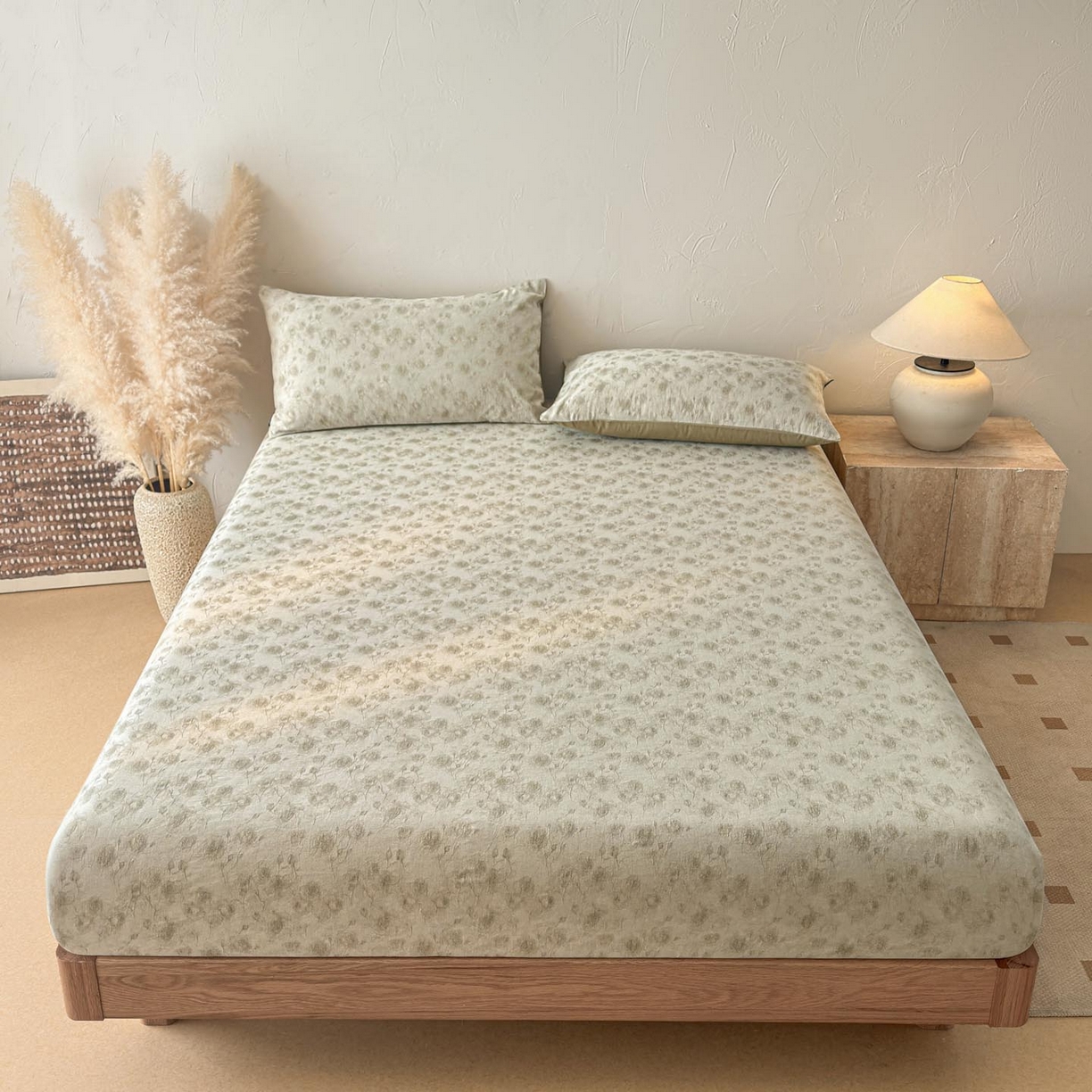 91家纺网 家纺一手货源 找家纺 涵宸家纺 2026新款全棉提花色坊系列单床笠 床笠-若梦-绿