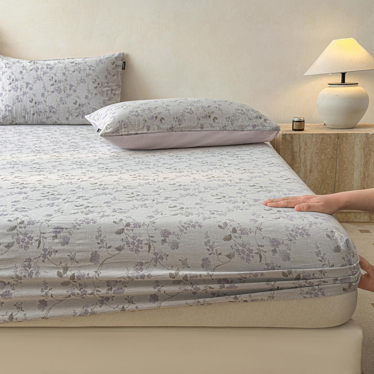 91家纺网 家纺一手货源 找家纺 涵宸家纺 2026新款全棉提花色坊系列单床笠 床笠-金禧-紫