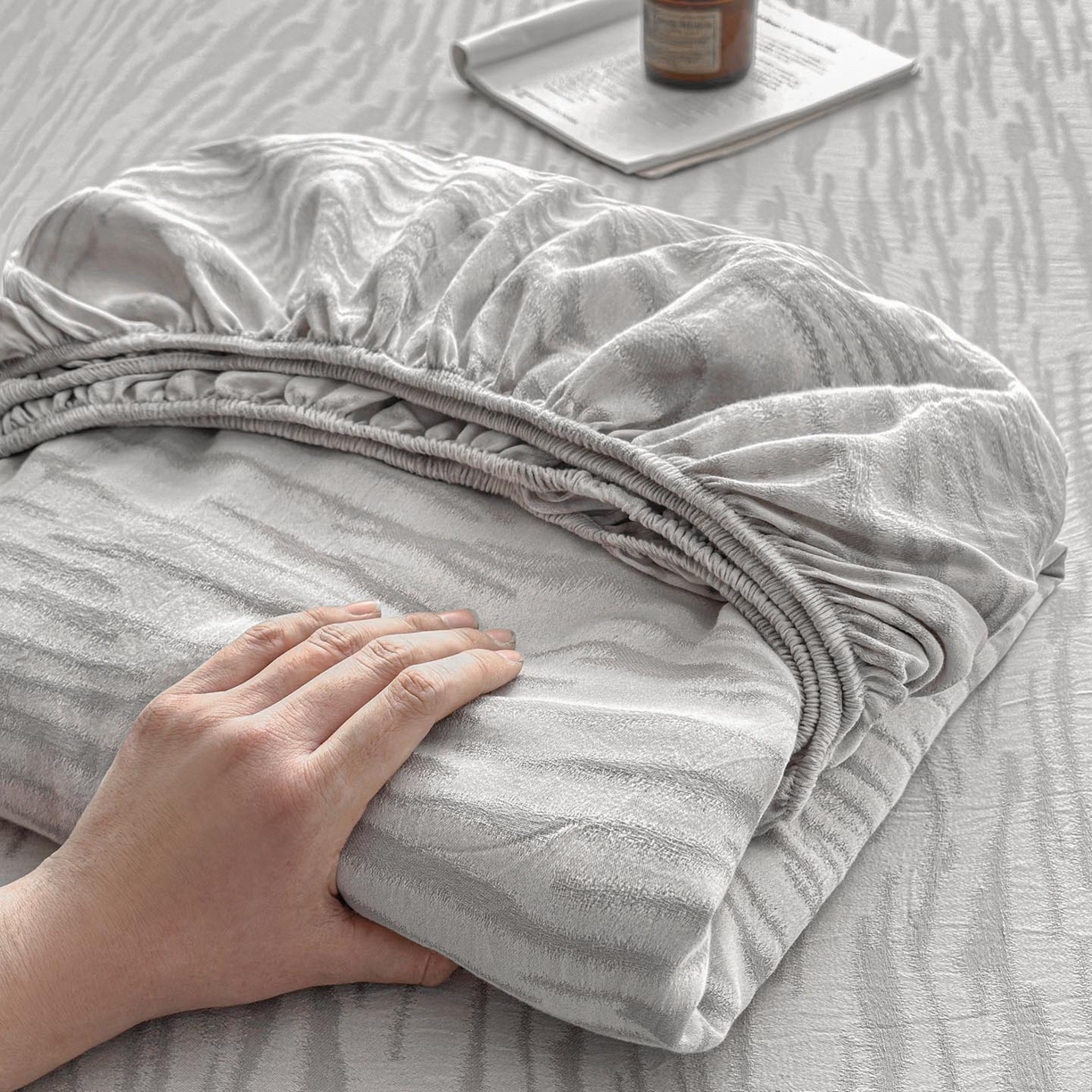 涵宸家纺 2026新款全棉提花色坊系列单床笠 床笠-碧棉-灰