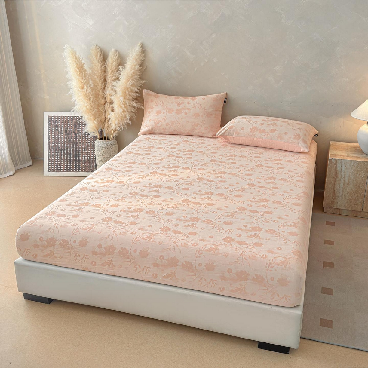 91家纺网 家纺一手货源 找家纺 涵宸家纺 2026新款全棉提花色坊系列单床笠 床笠-墨棉-粉