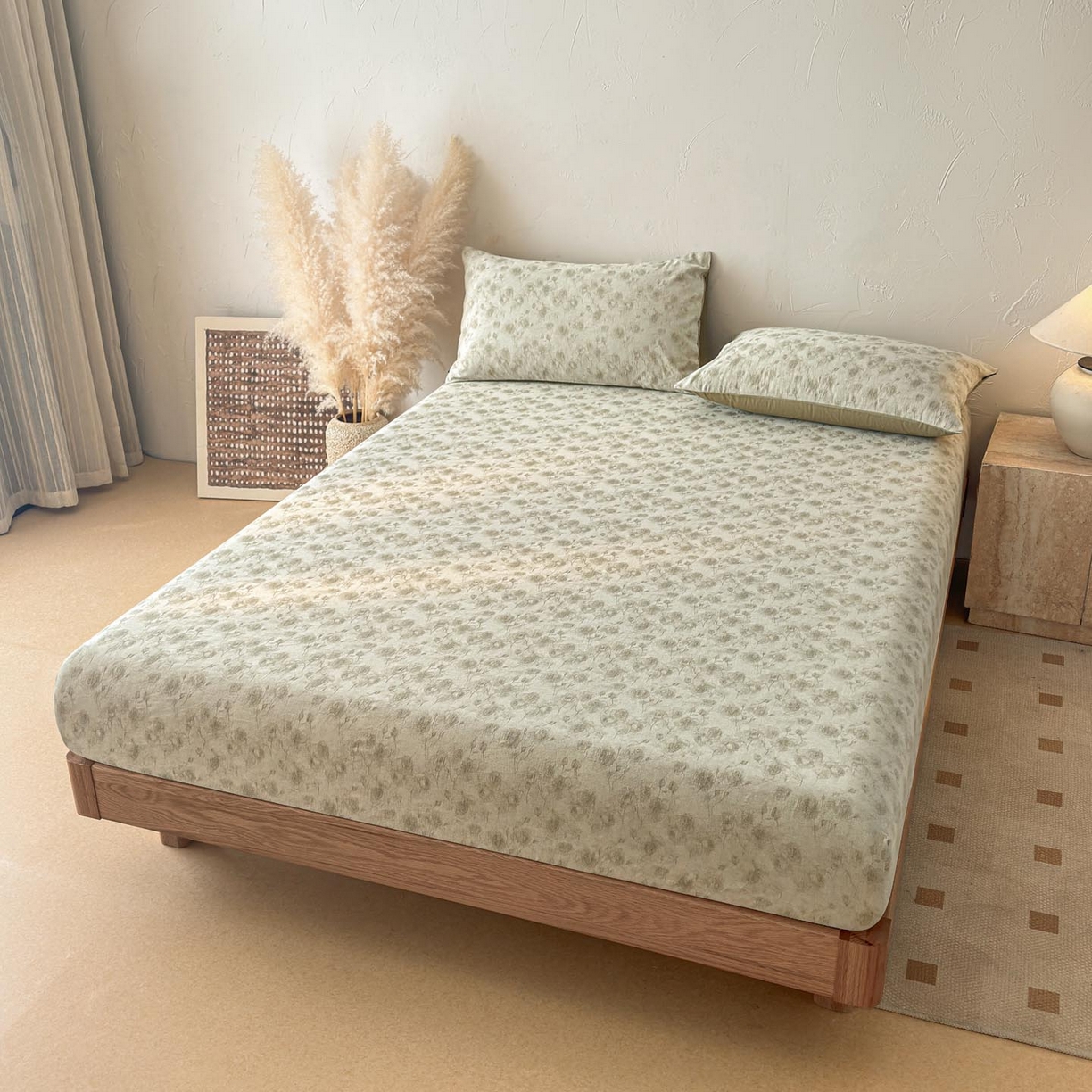 91家纺网 家纺一手货源 找家纺 涵宸家纺 2026新款全棉提花色坊系列单床笠 床笠-若梦-绿