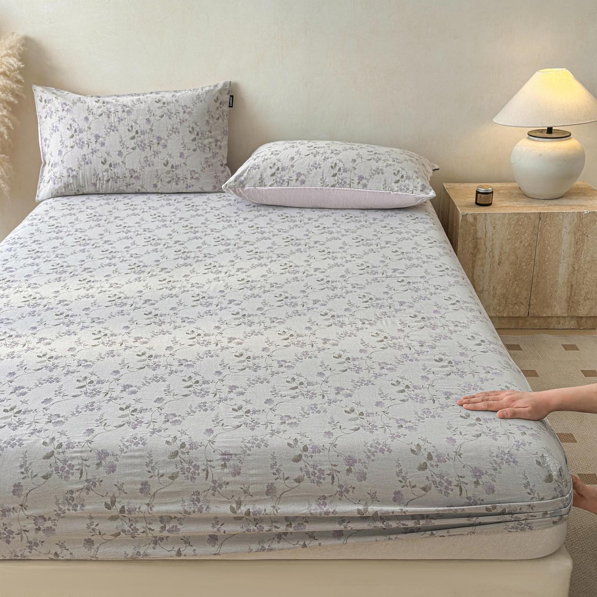 91家纺网 家纺一手货源 找家纺 涵宸家纺 2026新款全棉提花色坊系列单床笠 床笠-金禧-紫