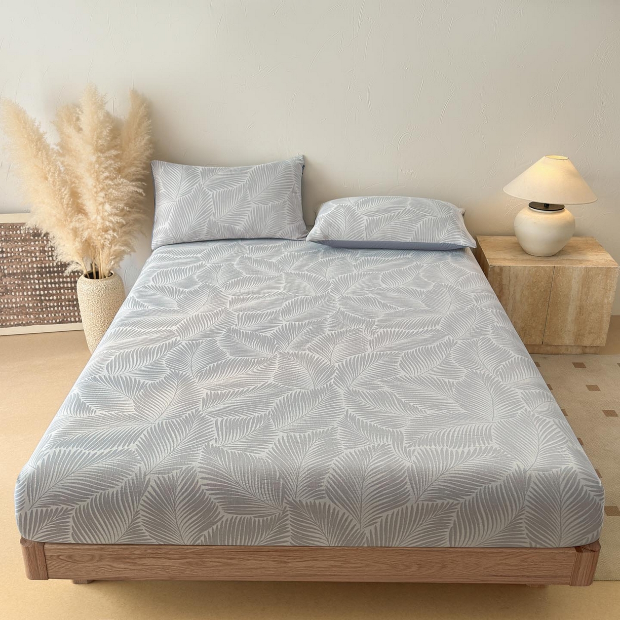 91家纺网 家纺一手货源 找家纺 涵宸家纺 2026新款全棉提花色坊系列单床笠 床笠-叶影-灰