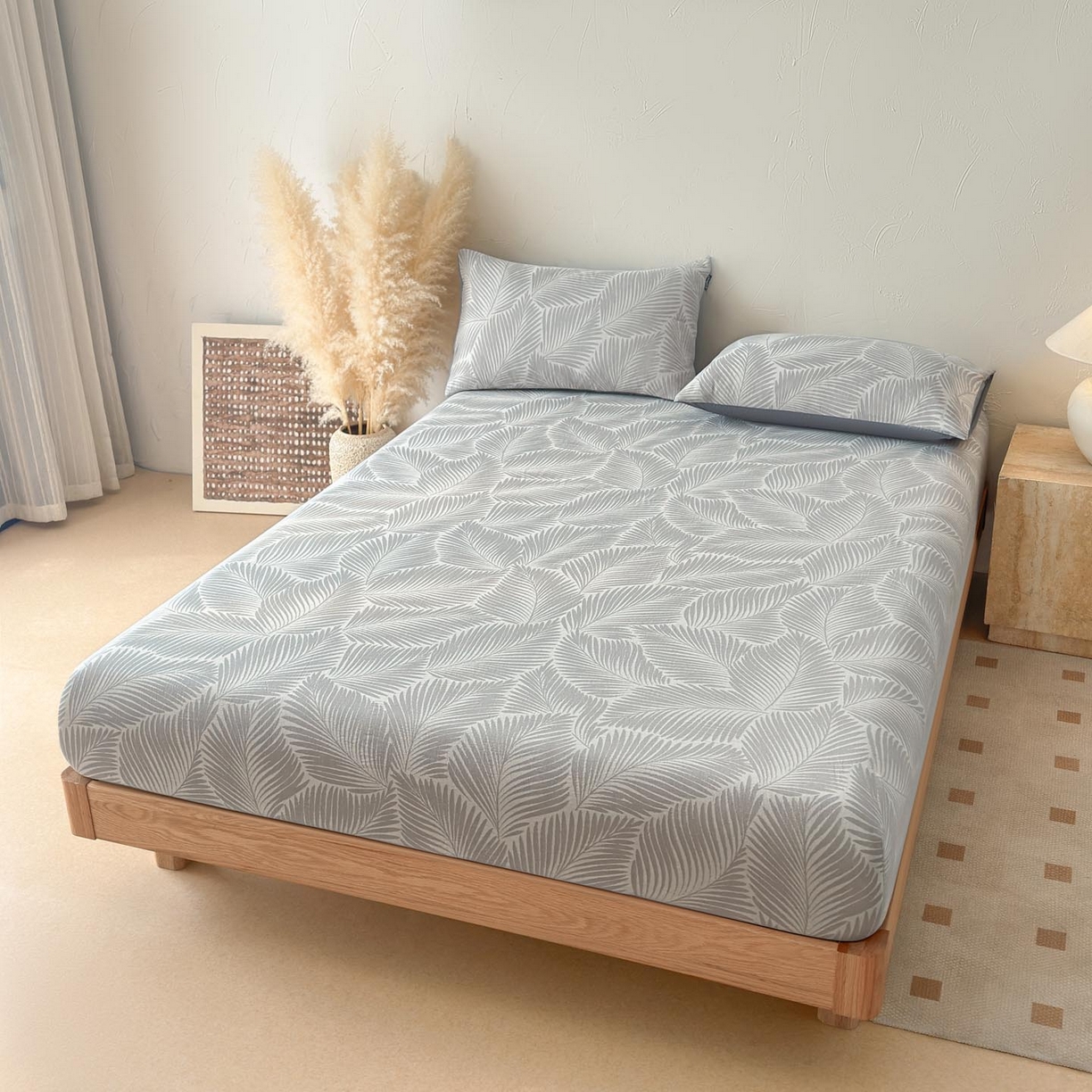 91家纺网 家纺一手货源 找家纺 涵宸家纺 2026新款全棉提花色坊系列单床笠 床笠-叶影-灰