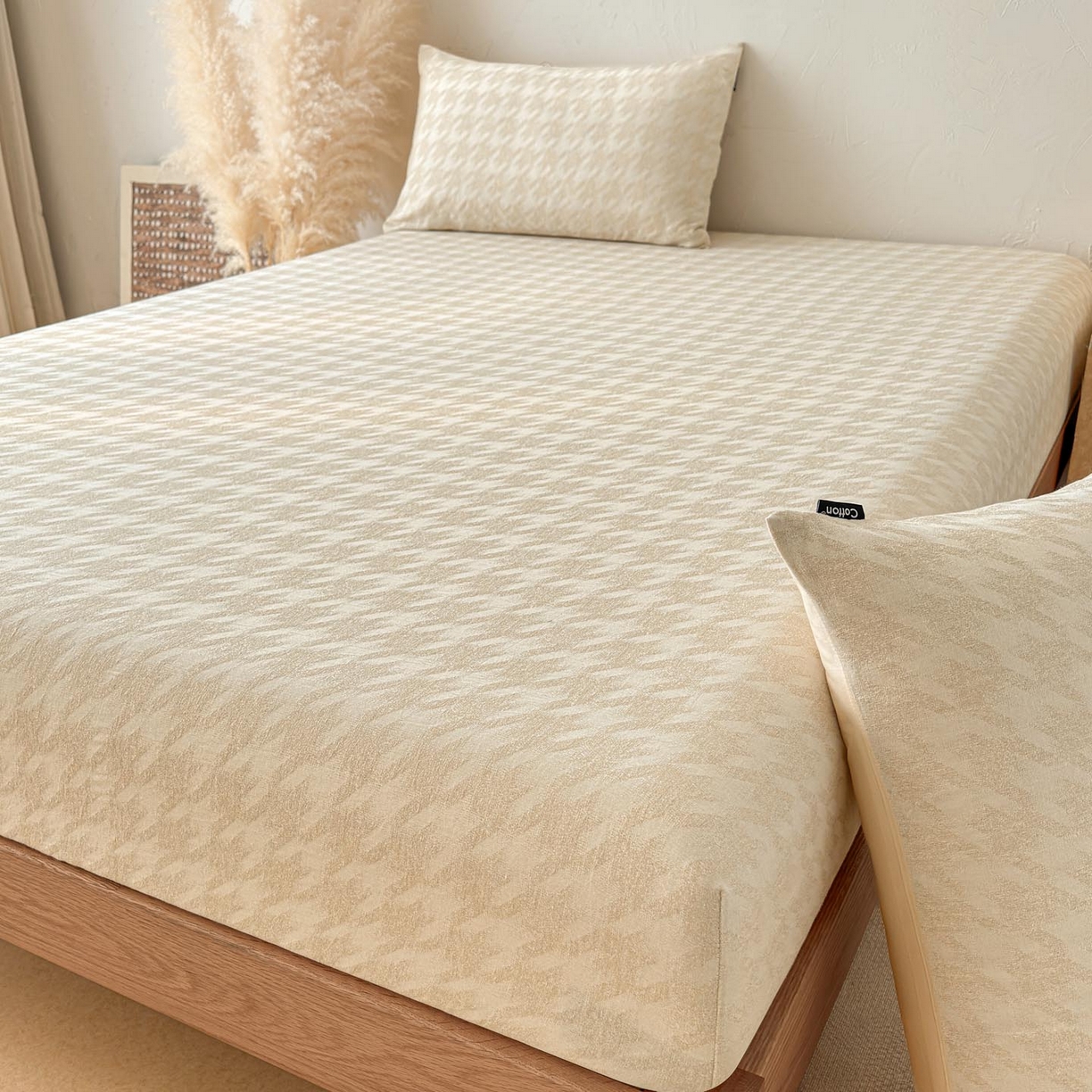 91家纺网 家纺一手货源 找家纺 涵宸家纺 2026新款全棉提花色坊系列单床笠 床笠-千熙-香槟