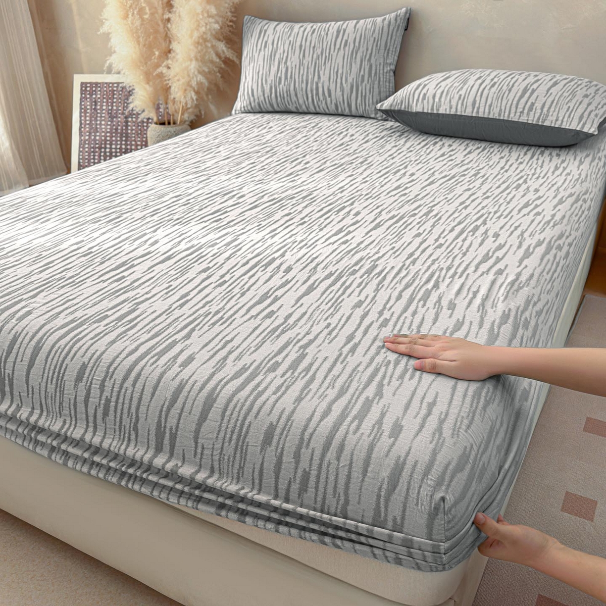 91家纺网 家纺一手货源 找家纺 涵宸家纺 2026新款全棉提花色坊系列单床笠 床笠-碧棉-灰