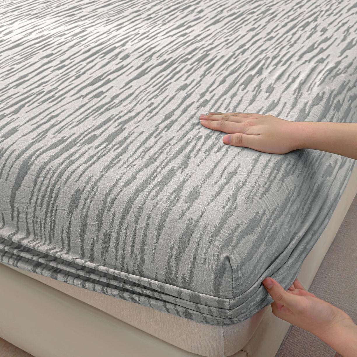 91家纺网 家纺一手货源 找家纺 涵宸家纺 2026新款全棉提花色坊系列单床笠 床笠-碧棉-灰