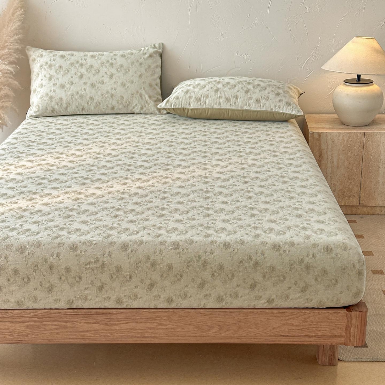 91家纺网 家纺一手货源 找家纺 涵宸家纺 2026新款全棉提花色坊系列单床笠 床笠-若梦-绿