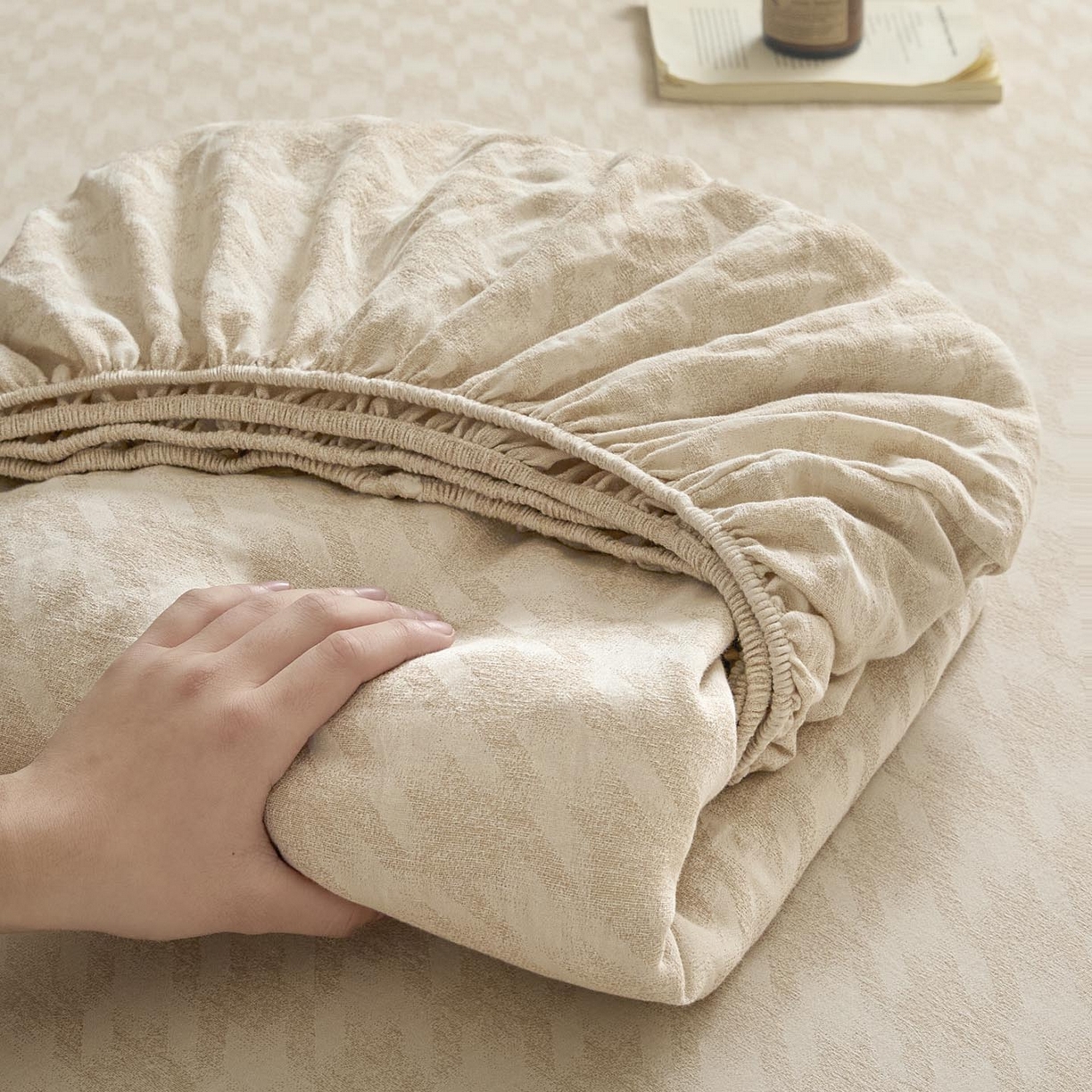 涵宸家纺 2026新款全棉提花色坊系列单床笠 床笠-千熙-香槟