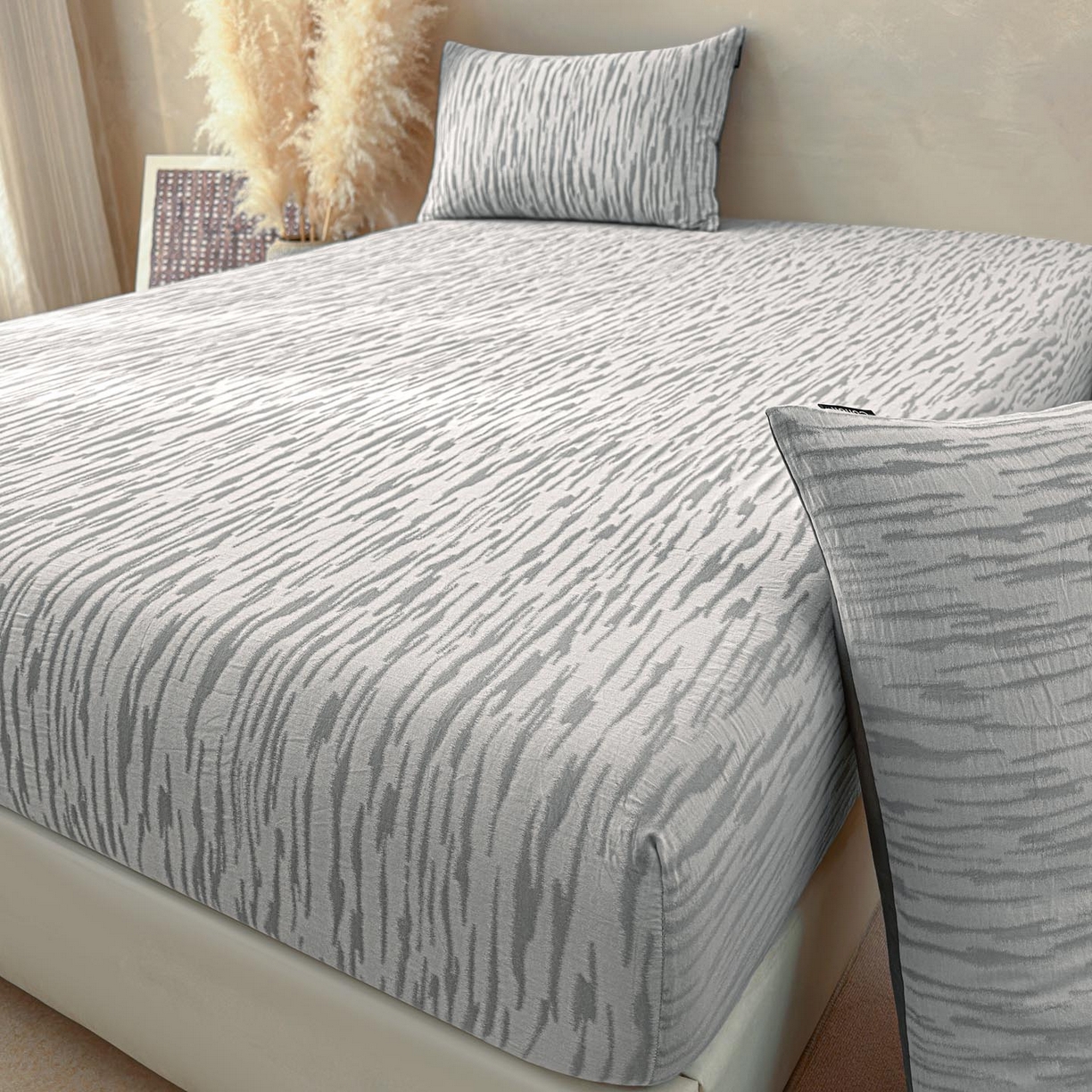 91家纺网 家纺一手货源 找家纺 涵宸家纺 2026新款全棉提花色坊系列单床笠 床笠-碧棉-灰