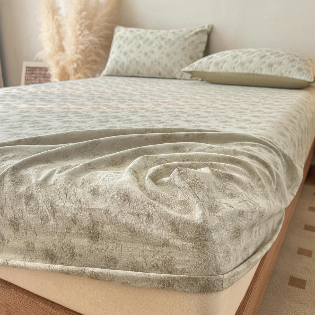 91家纺网 家纺一手货源 找家纺 涵宸家纺 2026新款全棉提花色坊系列单床笠 床笠-若梦-绿