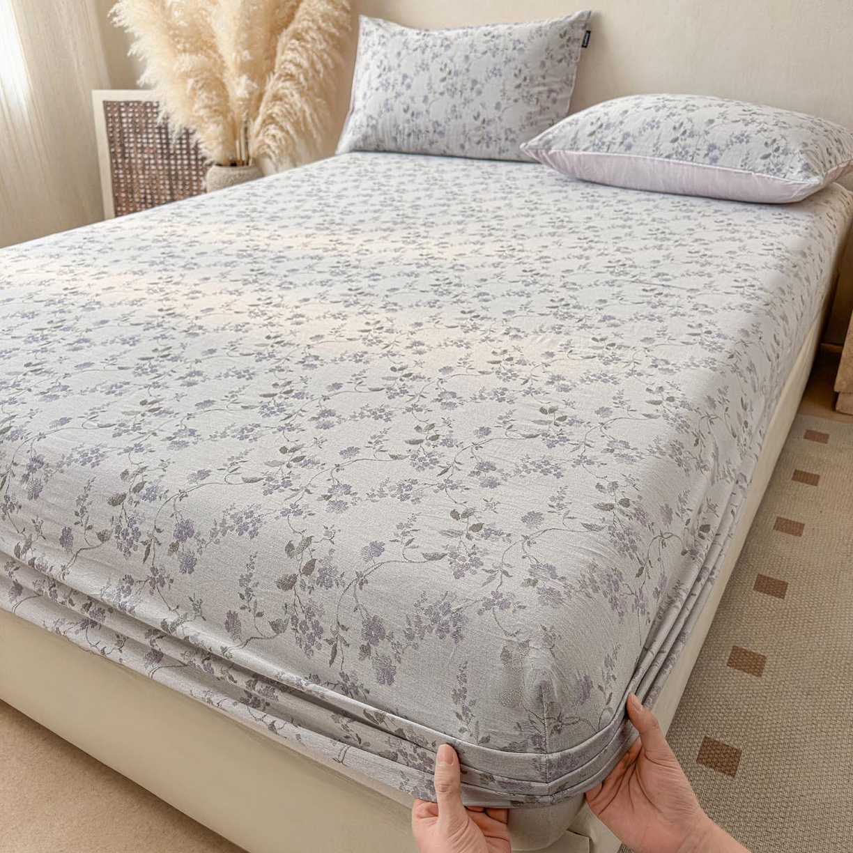 91家纺网 家纺一手货源 找家纺 涵宸家纺 2026新款全棉提花色坊系列单床笠 床笠-金禧-紫