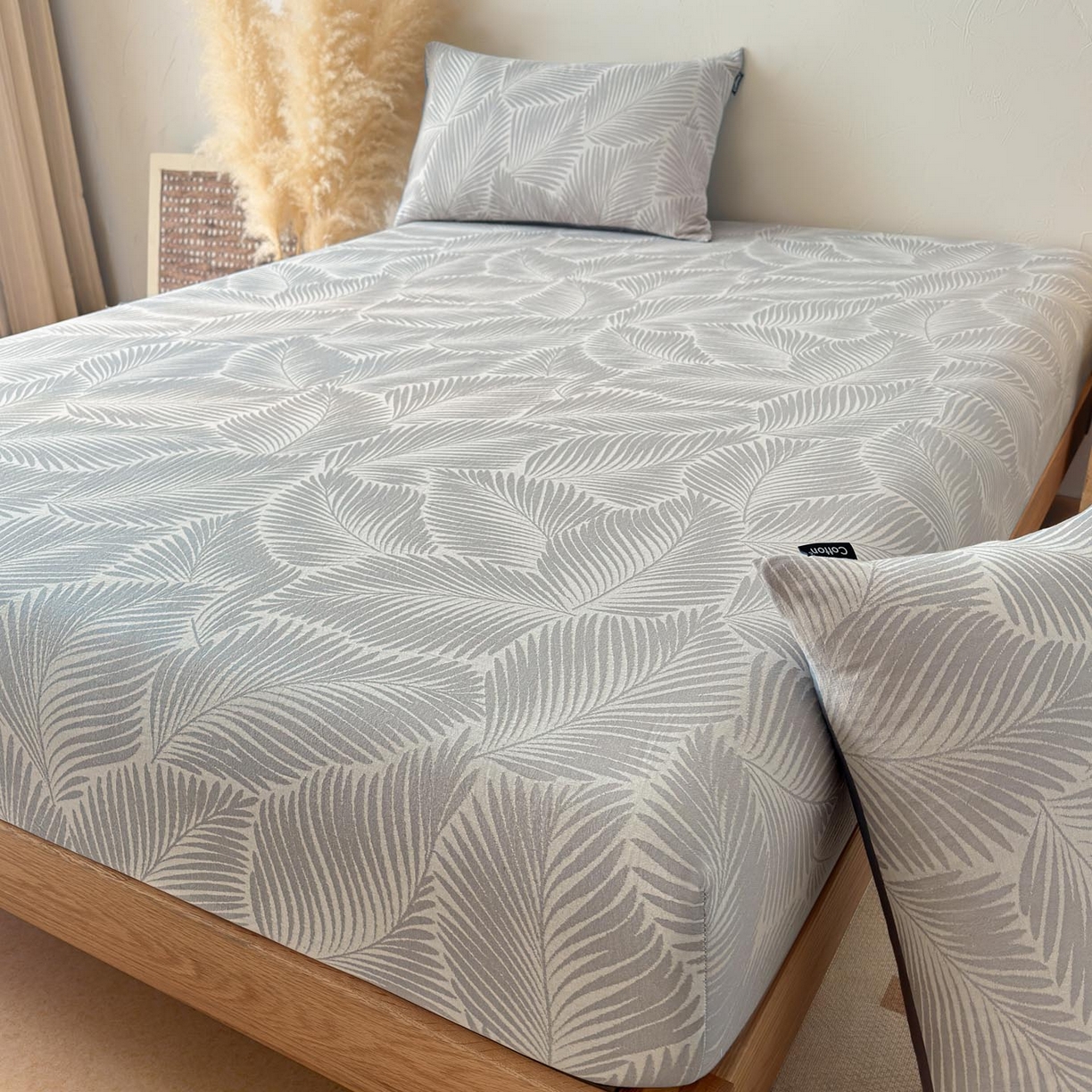 91家纺网 家纺一手货源 找家纺 涵宸家纺 2026新款全棉提花色坊系列单床笠 床笠-叶影-灰