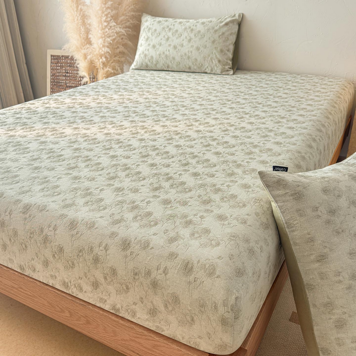 91家纺网 家纺一手货源 找家纺 涵宸家纺 2026新款全棉提花色坊系列单床笠 床笠-若梦-绿