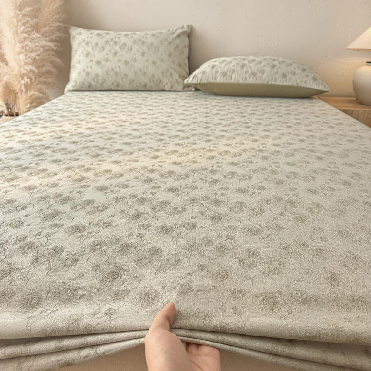 91家纺网 家纺一手货源 找家纺 涵宸家纺 2026新款全棉提花色坊系列单床笠 床笠-若梦-绿