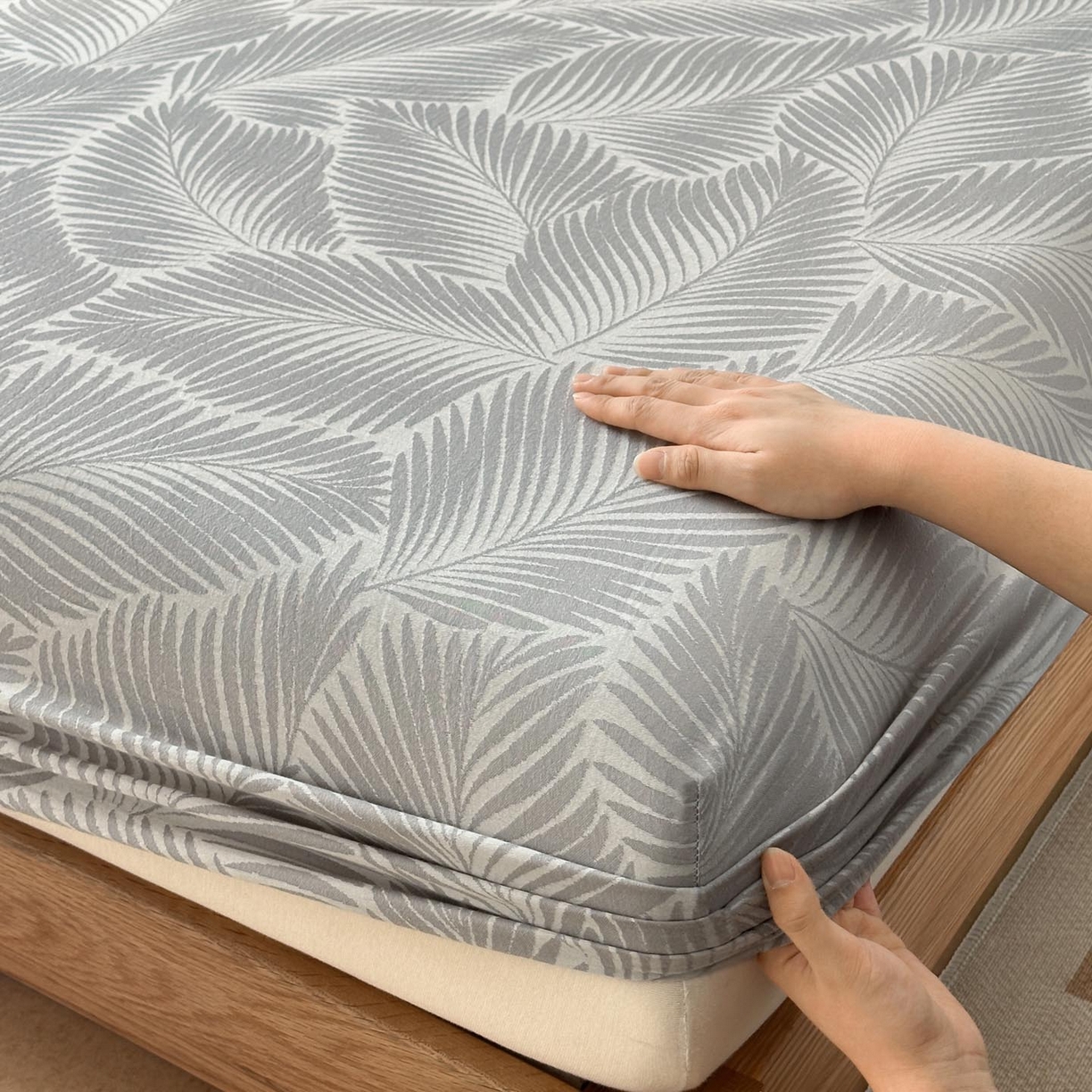 91家纺网 家纺一手货源 找家纺 涵宸家纺 2026新款全棉提花色坊系列单床笠 床笠-叶影-灰