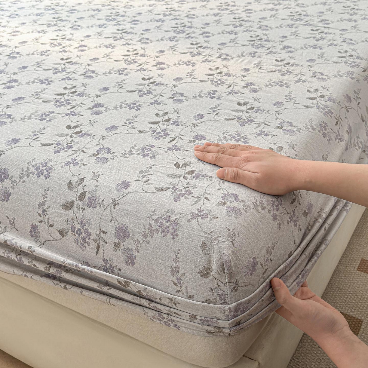 91家纺网 家纺一手货源 找家纺 涵宸家纺 2026新款全棉提花色坊系列单床笠 床笠-金禧-紫