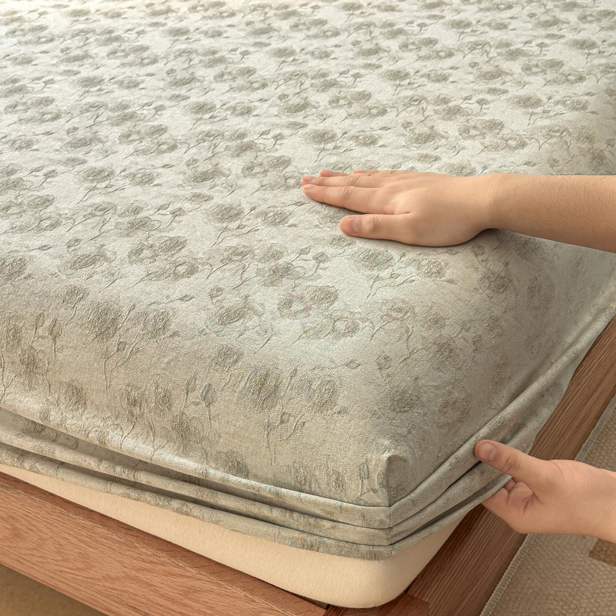 91家纺网 家纺一手货源 找家纺 涵宸家纺 2026新款全棉提花色坊系列单床笠 床笠-若梦-绿