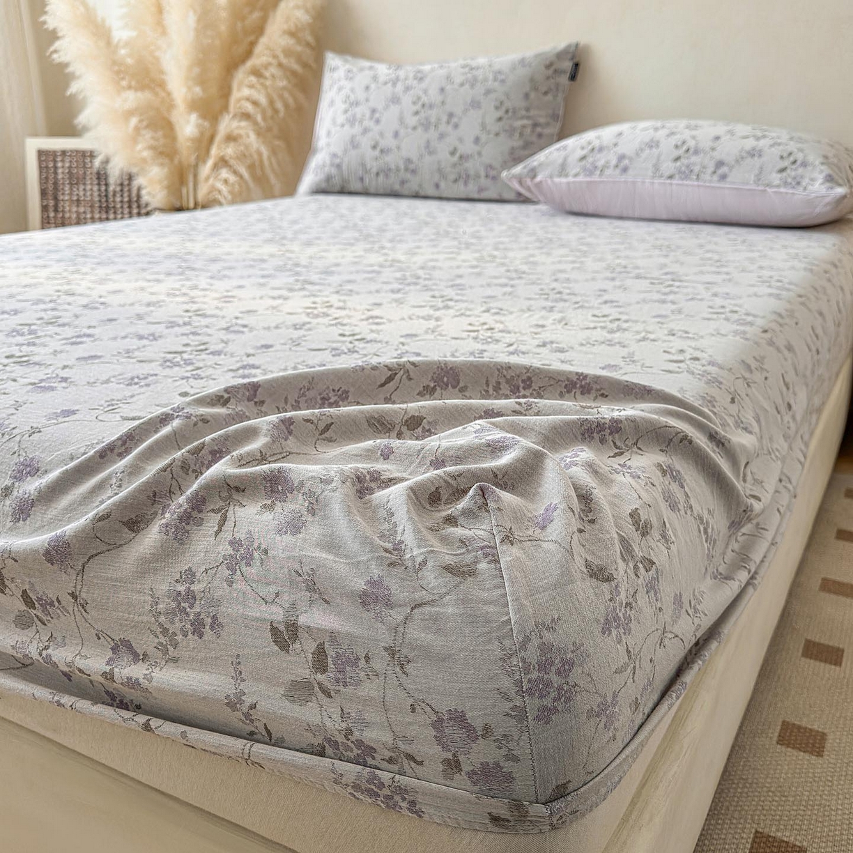 91家纺网 家纺一手货源 找家纺 涵宸家纺 2026新款全棉提花色坊系列单床笠 床笠-金禧-紫