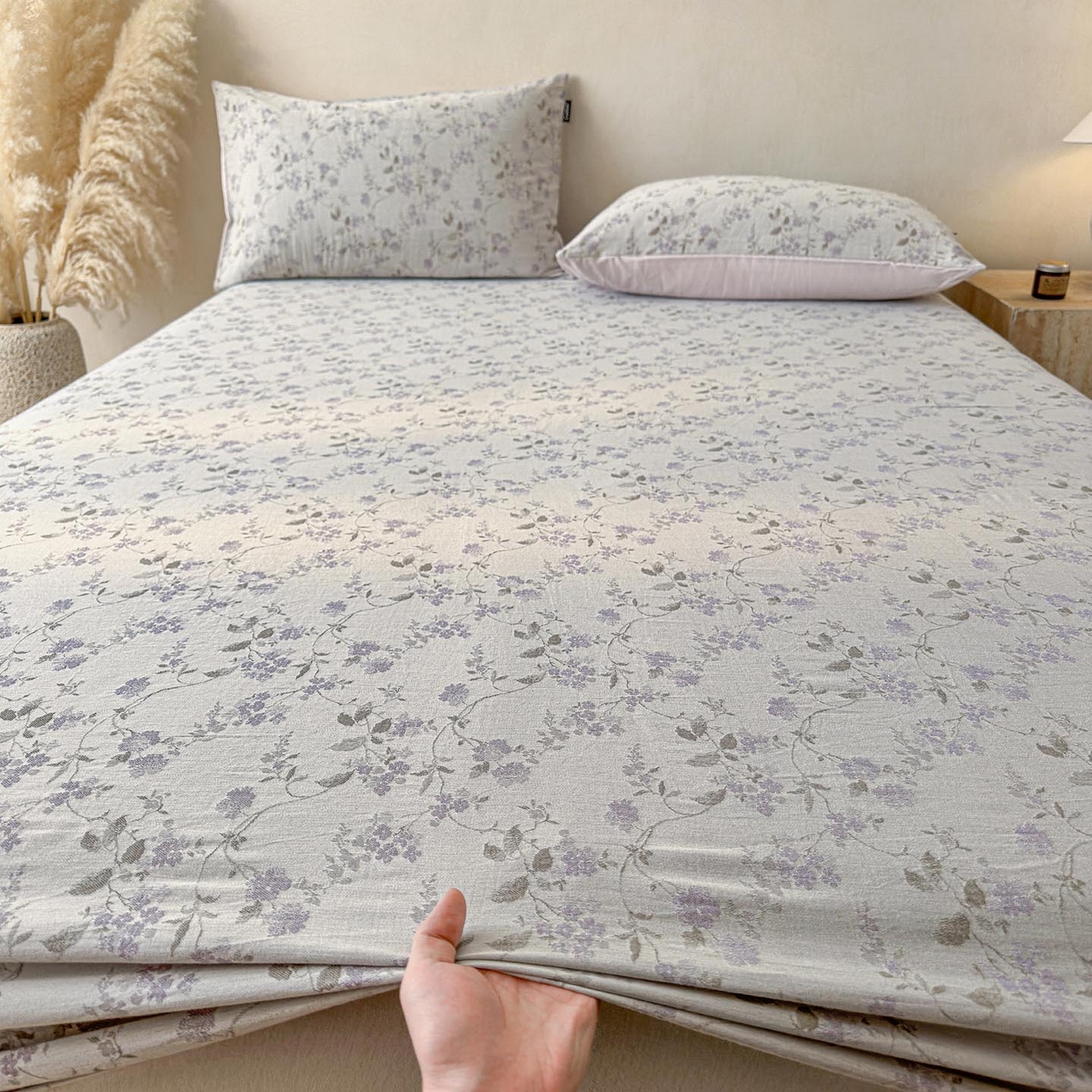 91家纺网 家纺一手货源 找家纺 涵宸家纺 2026新款全棉提花色坊系列单床笠 床笠-金禧-紫