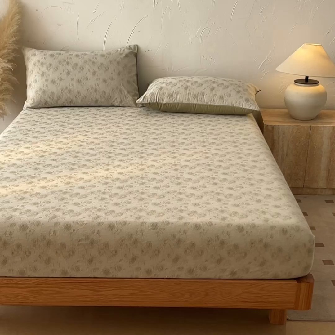 91家纺网 家纺一手货源 找家纺 涵宸家纺 2026新款全棉提花色坊系列单床笠 床笠-若梦-绿