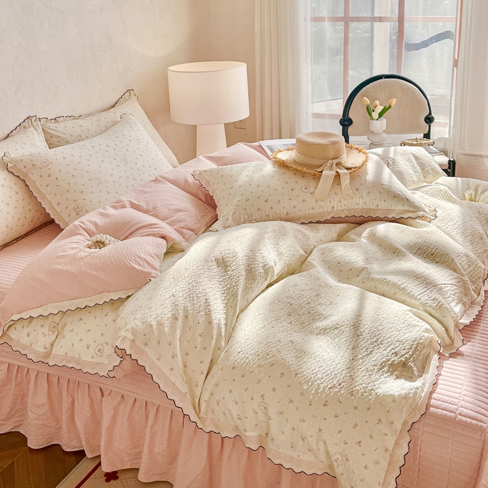 91家纺网 家纺一手货源 找家纺 （总）尚美 2025新款法式复古风大花边绒床盖被套四件套（花边随机）