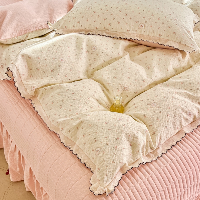 91家纺网 家纺一手货源 找家纺 （总）尚美 2026新款泡芙棉床盖全棉绣花小花韩版四件套