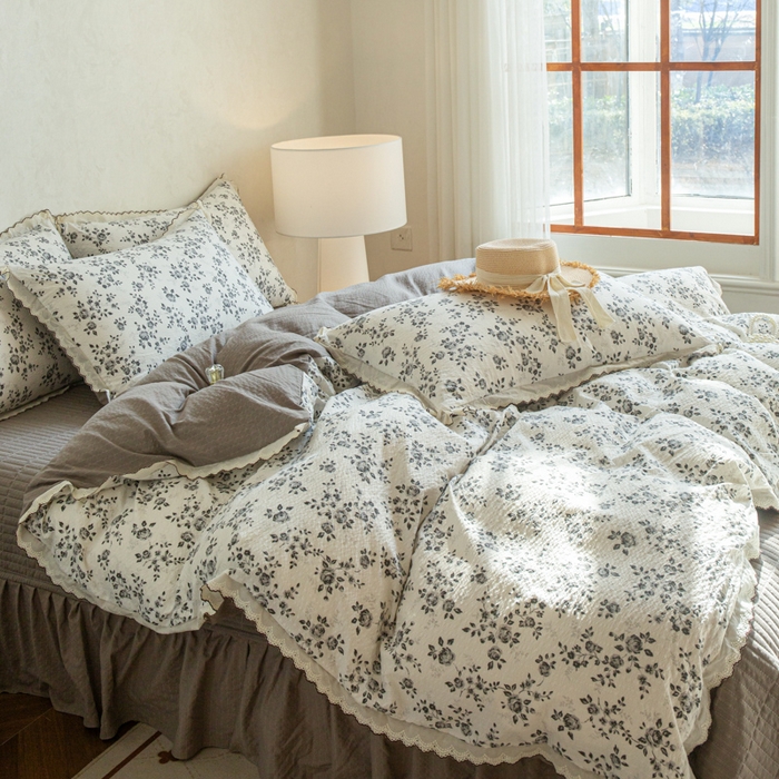 尚美 2026新款泡芙棉床盖全棉绣花小花韩版四件套 彩绘玫瑰