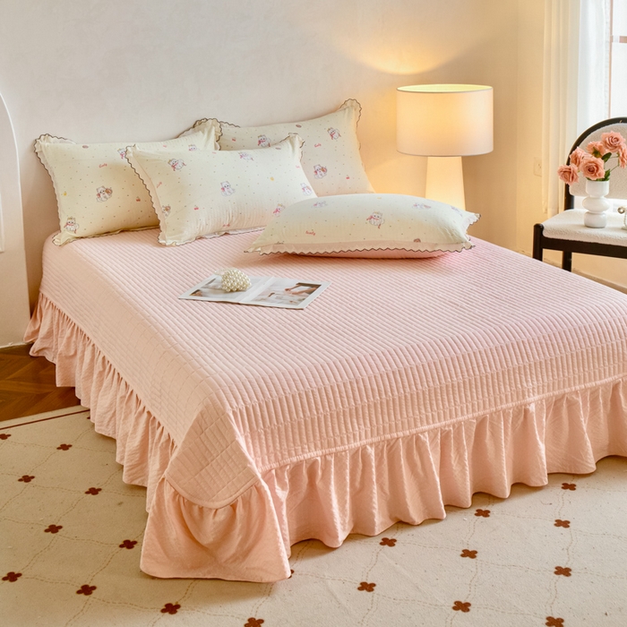 91家纺网 家纺一手货源 找家纺 尚美 2026新款泡芙棉床盖全棉绣花小花韩版四件套 猫世界