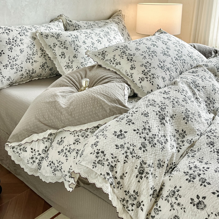 91家纺网 家纺一手货源 找家纺 尚美 2026新款泡芙棉床盖全棉绣花小花韩版四件套 彩绘玫瑰