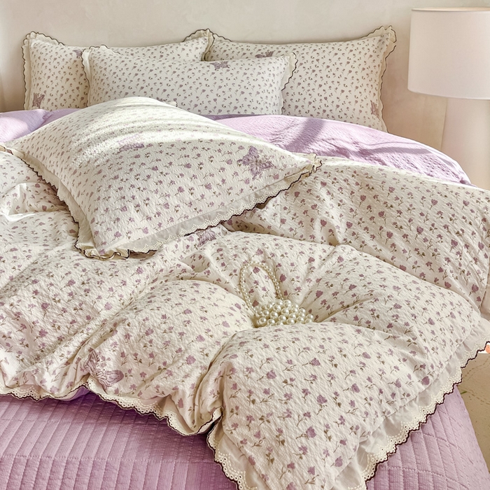 91家纺网 家纺一手货源 找家纺 尚美 2026新款泡芙棉床盖全棉绣花小花韩版四件套 蝴蝶梦