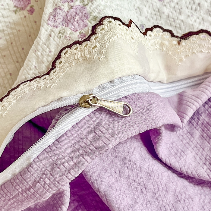 91家纺网 家纺一手货源 找家纺 尚美 2026新款泡芙棉床盖全棉绣花小花韩版四件套 紫玫瑰