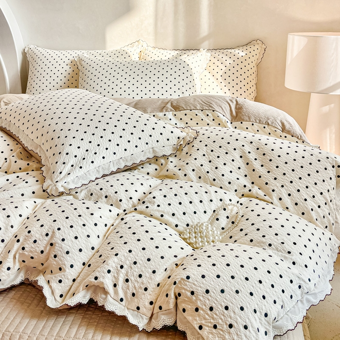 91家纺网 家纺一手货源 找家纺 尚美 2026新款泡芙棉床盖全棉绣花小花韩版四件套 米波点