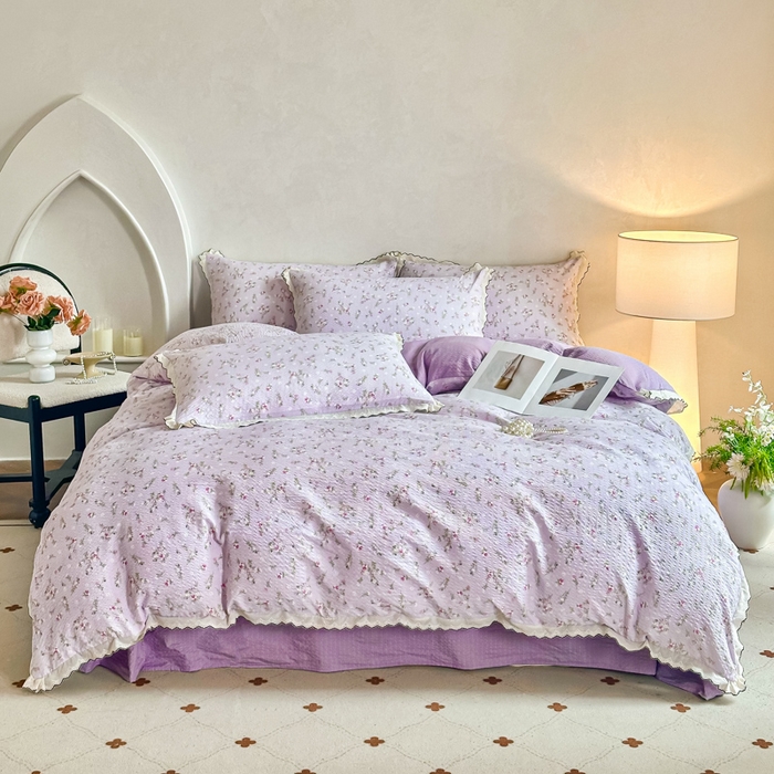 91家纺网 家纺一手货源 找家纺 尚美 2026新款泡芙棉床盖全棉绣花小花韩版四件套 佳音