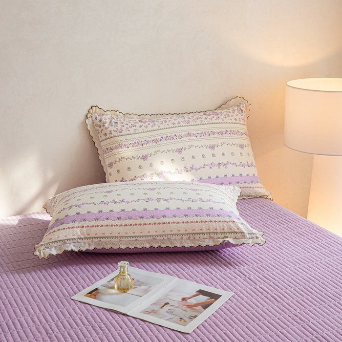 91家纺网 家纺一手货源 找家纺 尚美 2026新款泡芙棉床盖全棉绣花小花韩版四件套 紫色天空